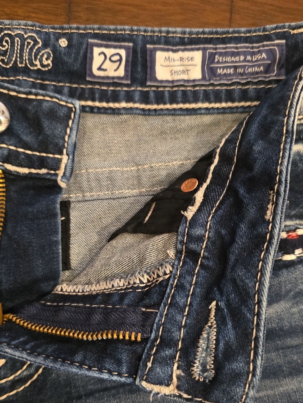 Miss Me Distressed Blue Denim Shorts with Braided Trim - Picture 5 of 8